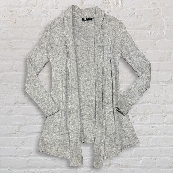 LUSSO 100% Cashmere Cardigan Sweater Women M Open Front Shawl Collar Light Grey - Picture 1 of 7